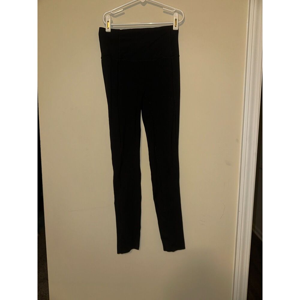 Lululemon Black Performance Leggings Raw Hem Reflective Logo Size 4